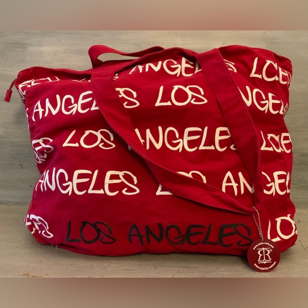 Robin Ruth XLarge Canvas Tote Bag Red Travel Overnight Gym Zip Closure Like New - Picture 3 of 11